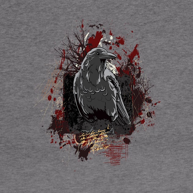 The Crow Grunge Design with Blood Splatters and Trees by ddtk